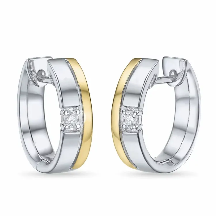 13 mm creol i 14 karat gull og hvitt gull med diamant