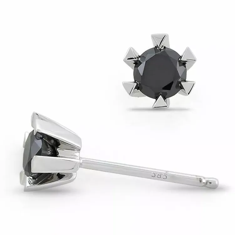 2 x 0,32 ct svart solitaireørepynt i 14 karat hvitt gull med svart diamant