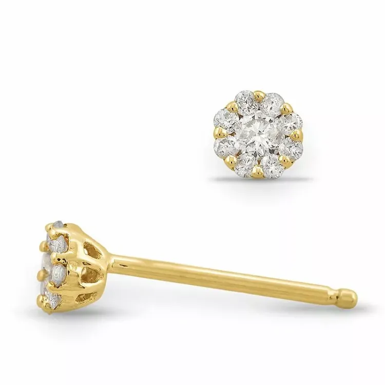 blomst diamant diamantøredobb i 14 karat gull med diamant