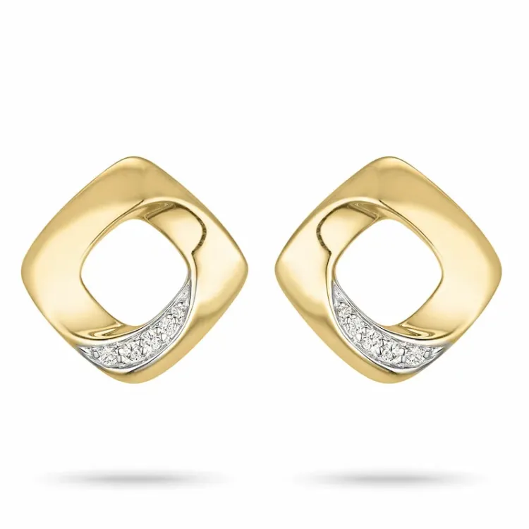 firkantet diamant ørestikker i 14 karat gull og hvitt gull med diamant 