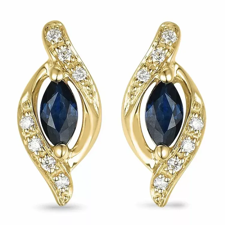 safir ørestikker i 14 karat gull med diamant og safir 
