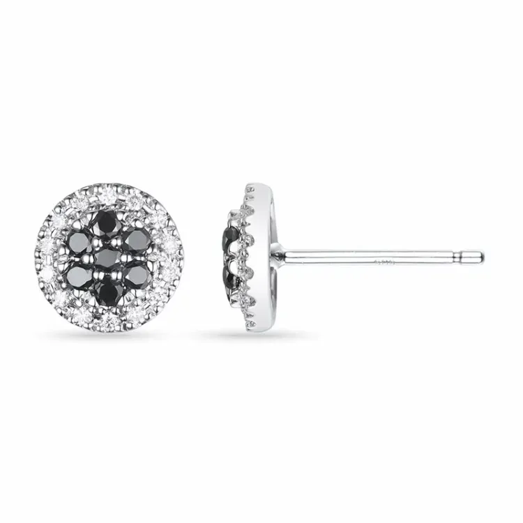 runde diamant ørestikker i 14 karat hvitt gull med diamant og svart diamant 