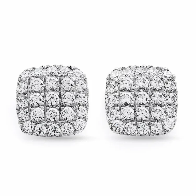 firkantet diamant ørestikker i 14 karat hvitt gull med diamant