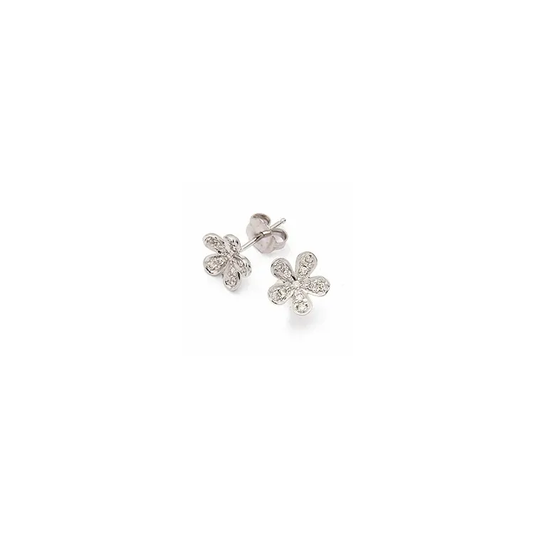 blomst briljantøredobb i 14 karat hvitt gull med diamant