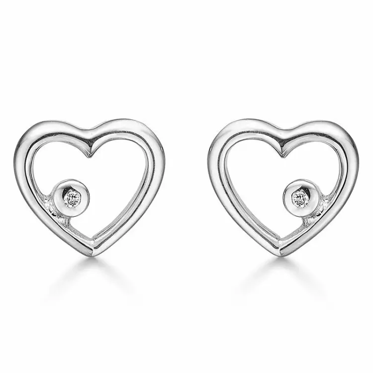 Støvring Design hjerte øredobber i rodinert sølv hvit diamant