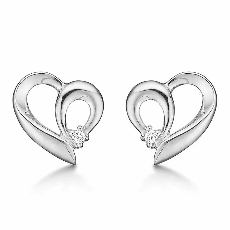 Støvring Design hjerte øredobber i sølv hvit diamant