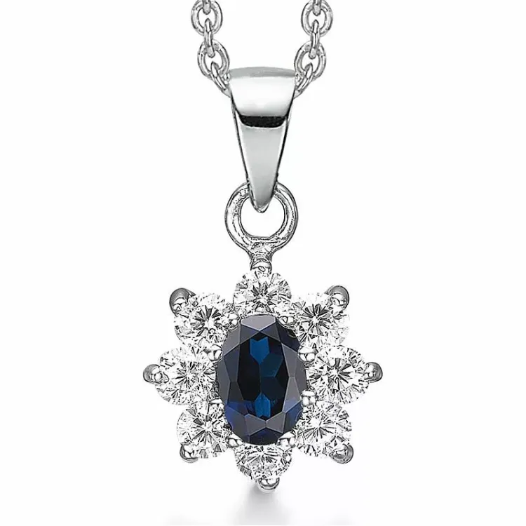 Elegant Støvring Design halskjede med anheng i sølv hvit zirkon blå syntetisk safir