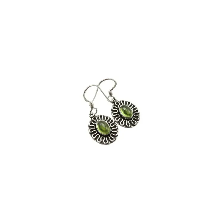 Ekte peridot øredobber i oksidert sterlingsølv