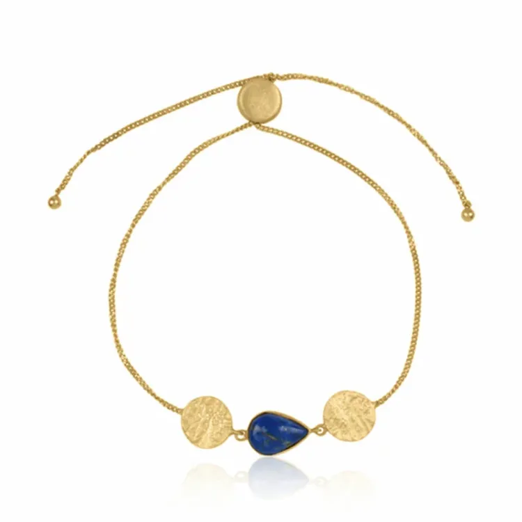 lapis lazuli armbånd i forgylt sølv med anheng i forgylt sølv - Loom Stones