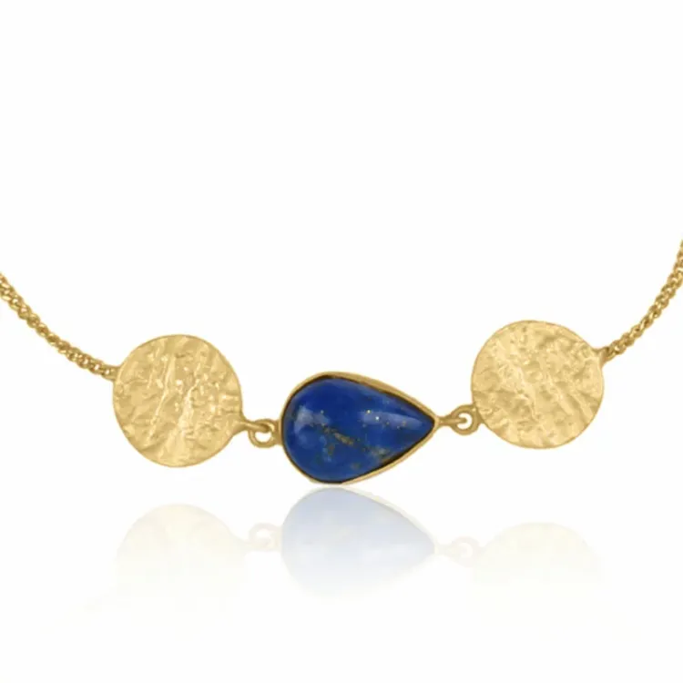 lapis lazuli armbånd i forgylt sølv med anheng i forgylt sølv - Loom Stones