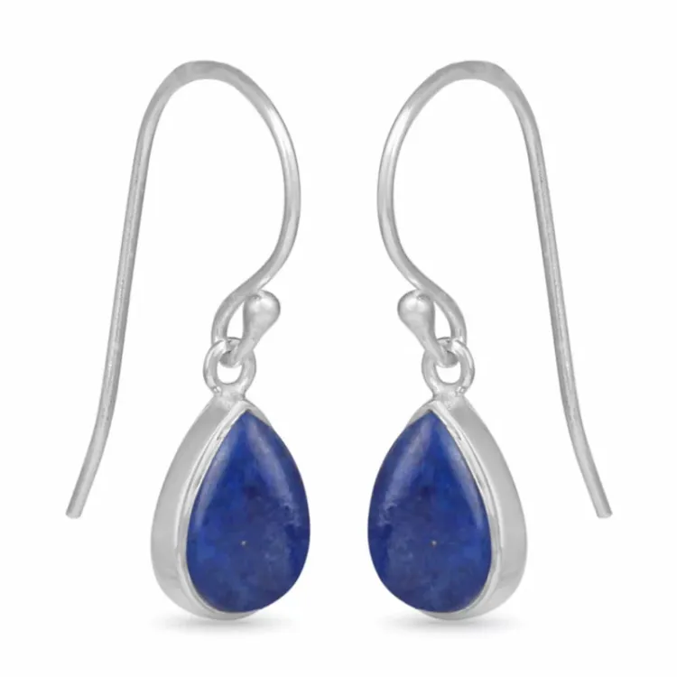 lange dråpe lapis lazuli øredobber i sølv - Loom Stones