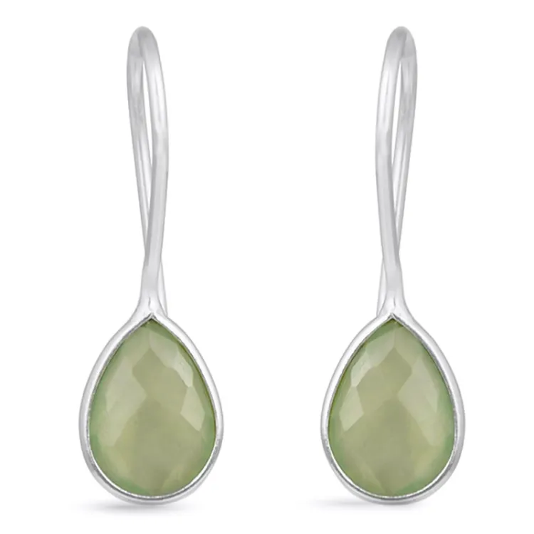 grønn kalsedon øredobber i sølv - Loom Stones