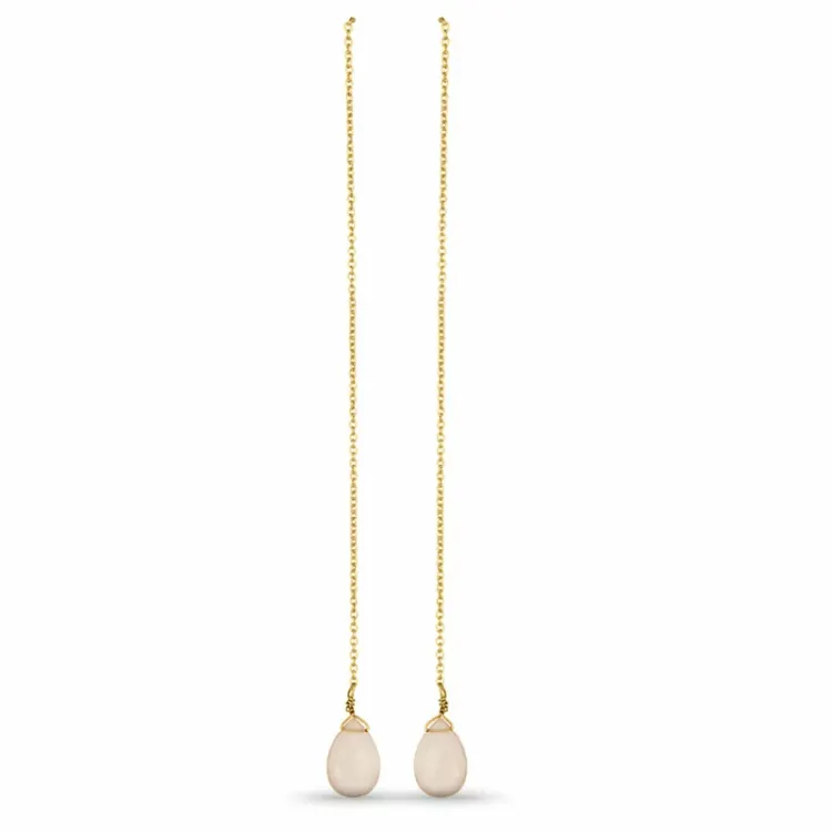 Lange rosa kalsedon ear lines i forgylt sølv