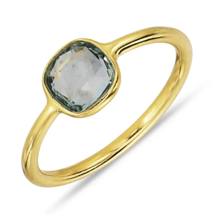 akvamarin ring i forgylt sølv - Loom Stones