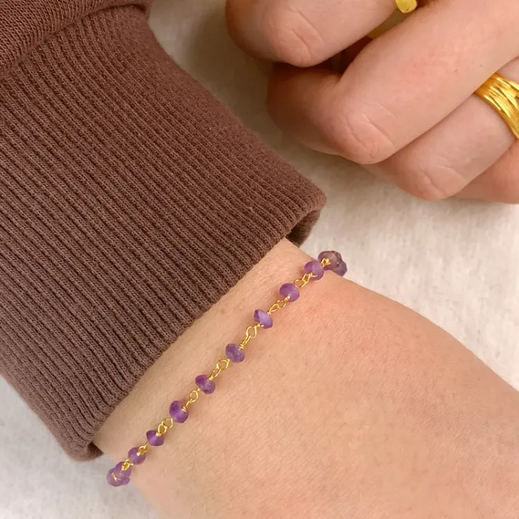 ametyst armbånd i forgylt sølv - Loom Stones