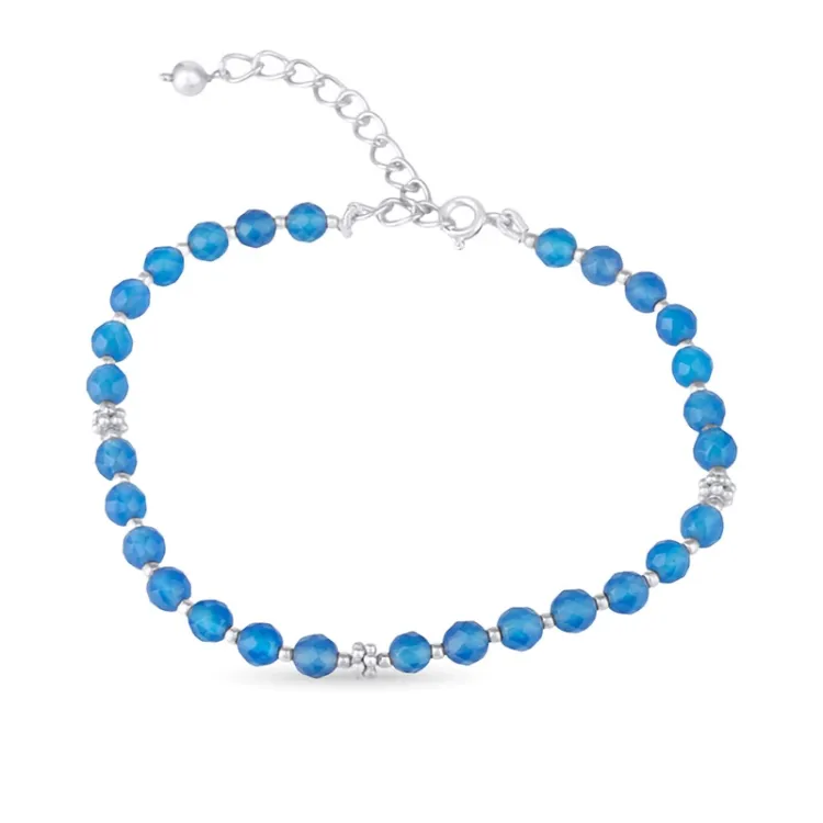 blå kalsedon armbånd i sølv 18,0 cm plus 5,0 cm x 4,0 mm