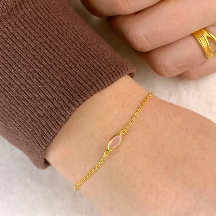 ekte kalsedon armbånd i forgylt sølv 19,0 cm x 5,0 mm  - Loom Stones
