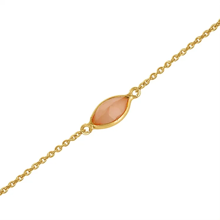 ekte kalsedon armbånd i forgylt sølv 19,0 cm x 5,0 mm  - Loom Stones