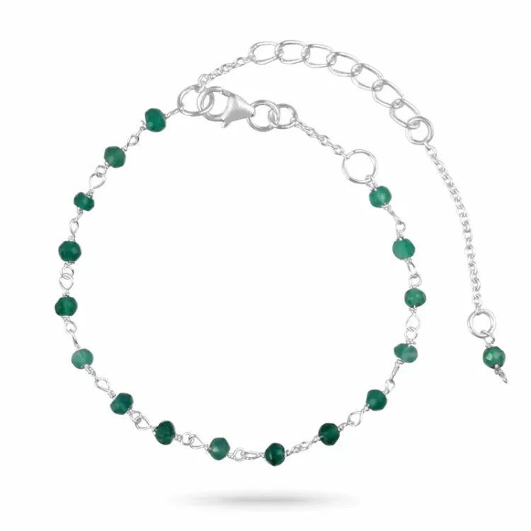 grønn onyks armbånd i sølv 15 cm plus 6 cm x 3,0 mm  - Loom Stones