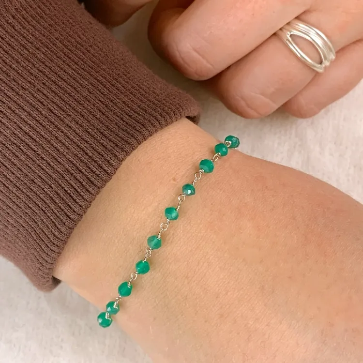grønn onyks armbånd i sølv 15 cm plus 6 cm x 3,0 mm  - Loom Stones