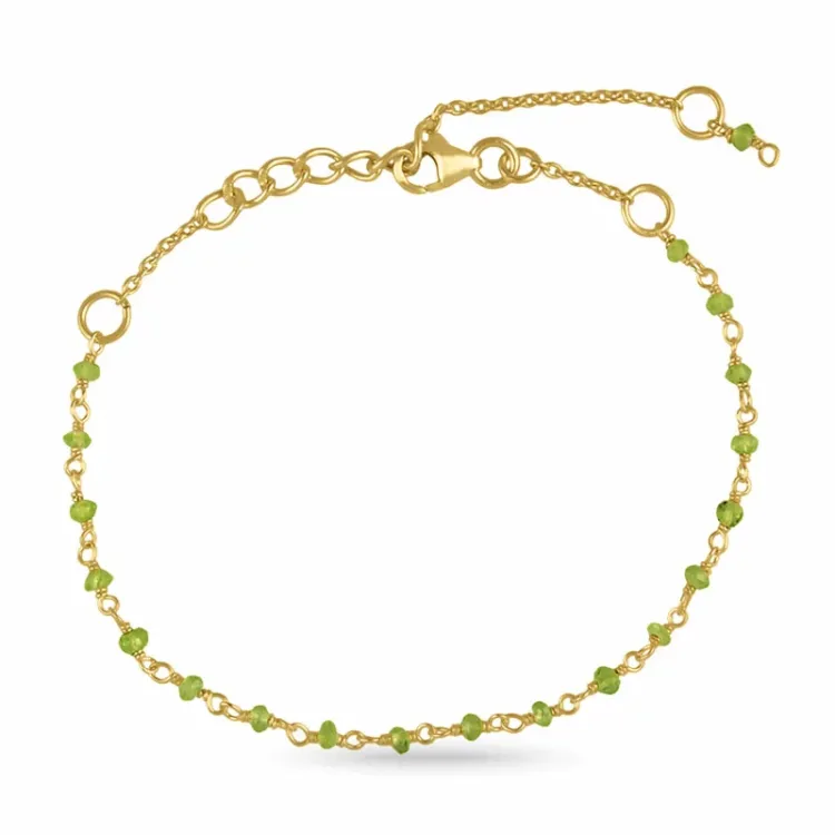 ekte peridot armbånd i forgylt sølv 15 cm plus 6 cm x 3,0 mm  - Loom Stones