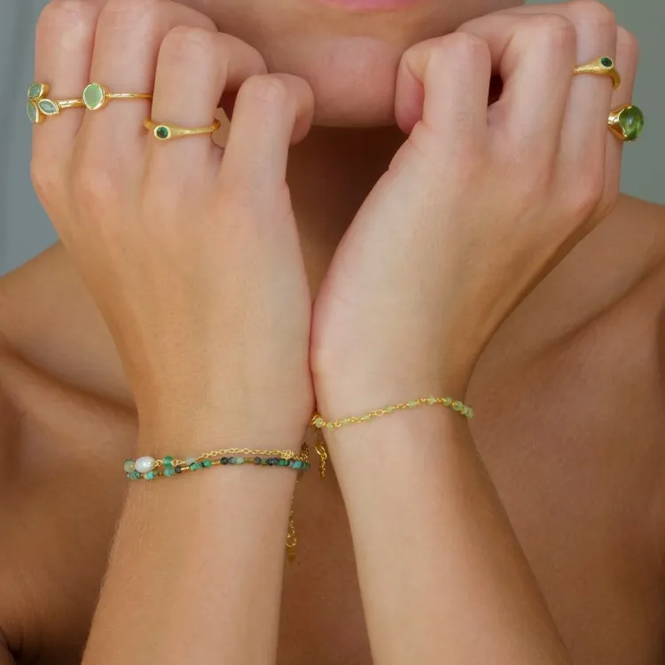 ekte peridot armbånd i forgylt sølv 15 cm plus 6 cm x 3,0 mm  - Loom Stones