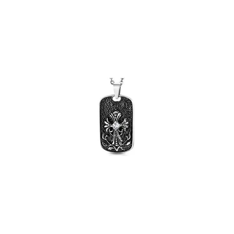 Fleur de lis kors zirkon anheng i stål