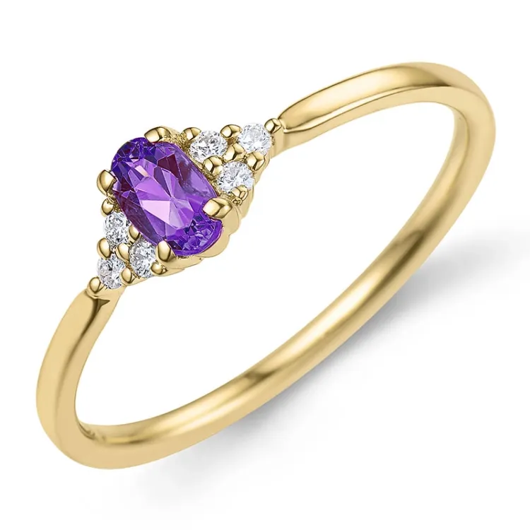 ametyst diamantring i 9 karat gull 0,25 ct 0,06 ct - Simple Diamonds