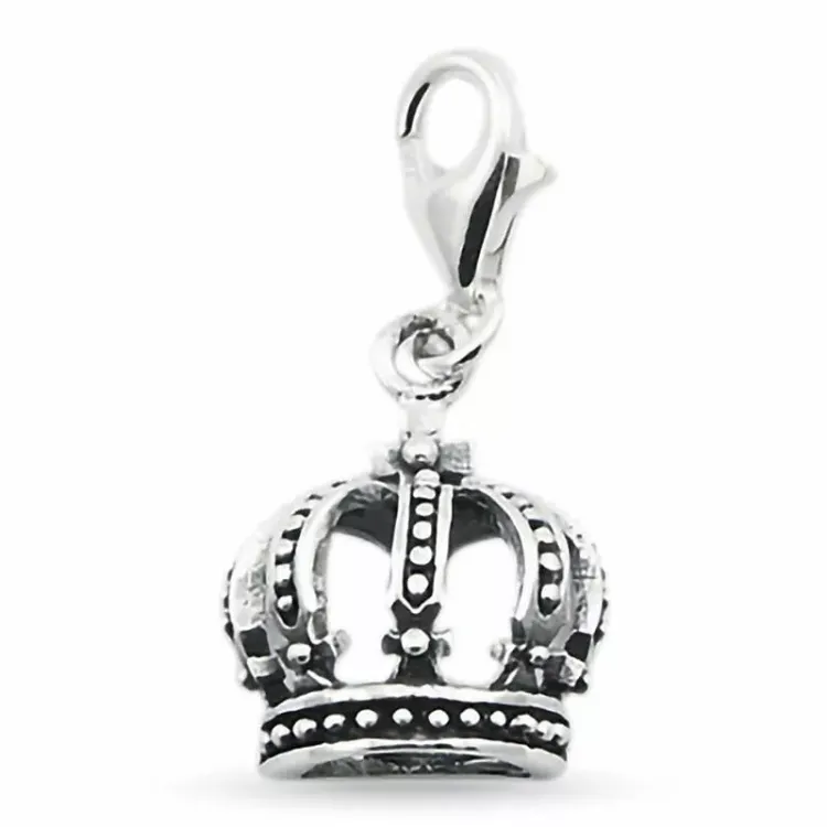 Elegant krone charm i sølv