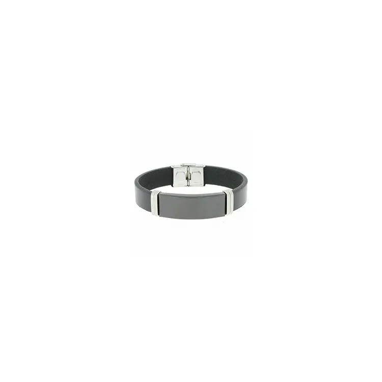 Armbånd i svart lær med stållås x 13,4 mm