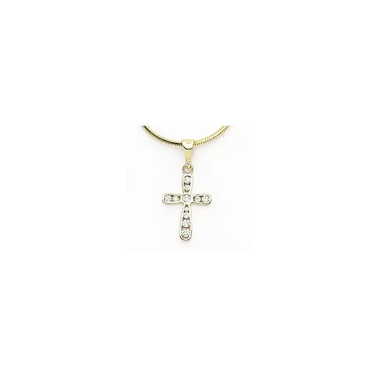 Elegant kors hvit zirkon anheng i 14 karat gull