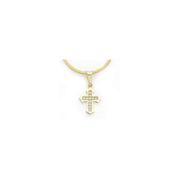 Fleur de lis kors zirkon anheng i 14 karat gull
