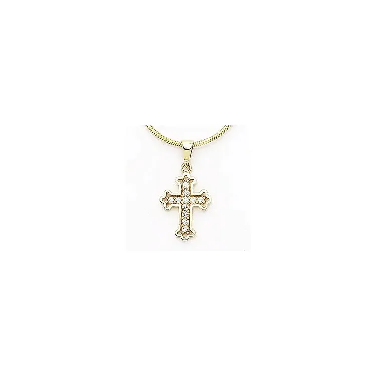 Fleur de lis kors zirkon anheng i 14 karat gull