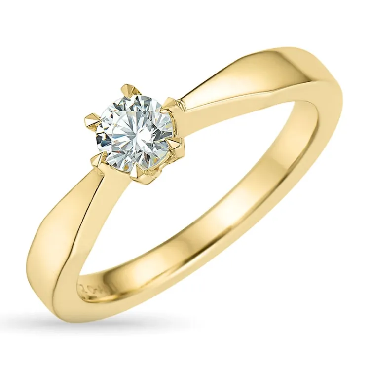 5,4 mm zirkon solitairering i 9 karat gull