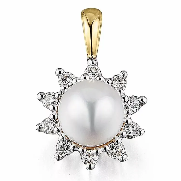 blomst diamantanheng i 14 karat gull og hvitt gull 0,13 ct