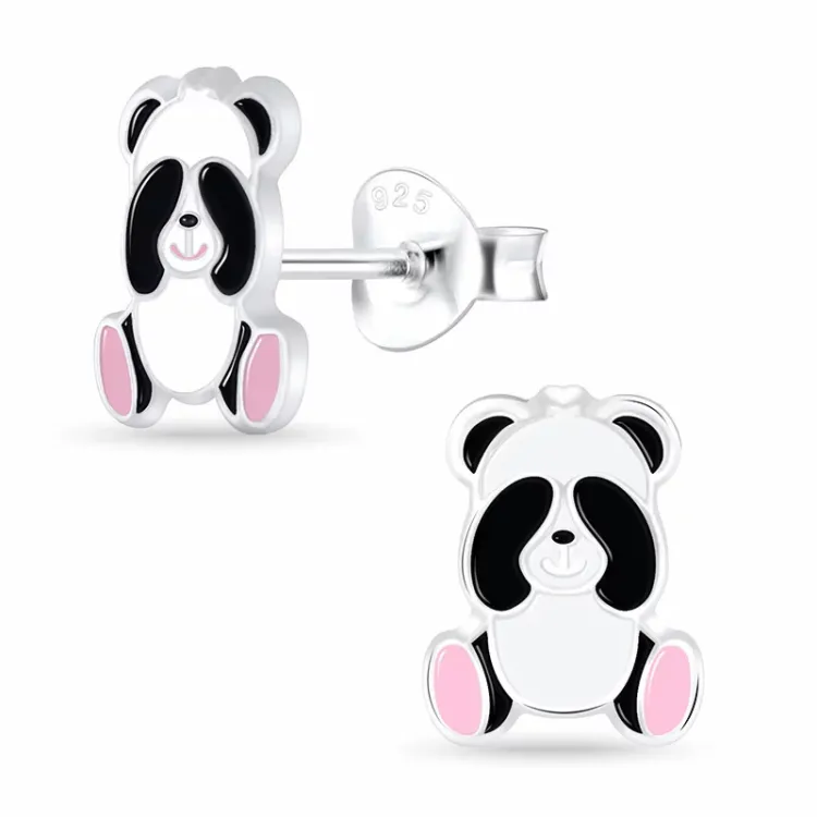 panda emalje barneøredobb i sølv - Little Ones