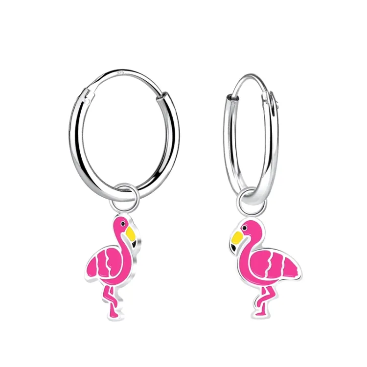 lange flamingo barneøredobb i sølv - Little Ones