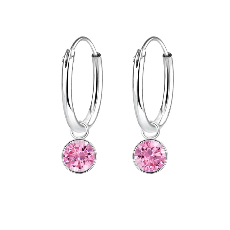 12 mm rosa zirkon creol i sølv - Little Ones
