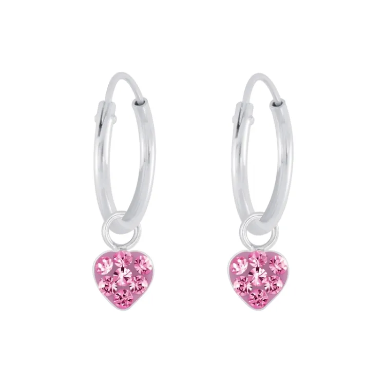 12 mm hjerte rosa krystall creol i sølv - Little Ones