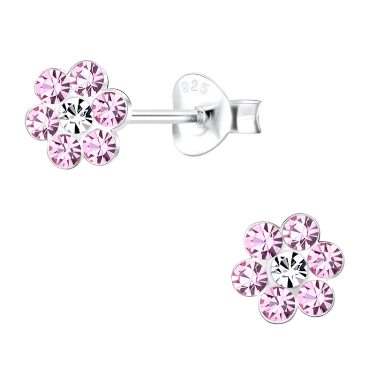 blomst rosa barneøredobb i sølv - Little Ones
