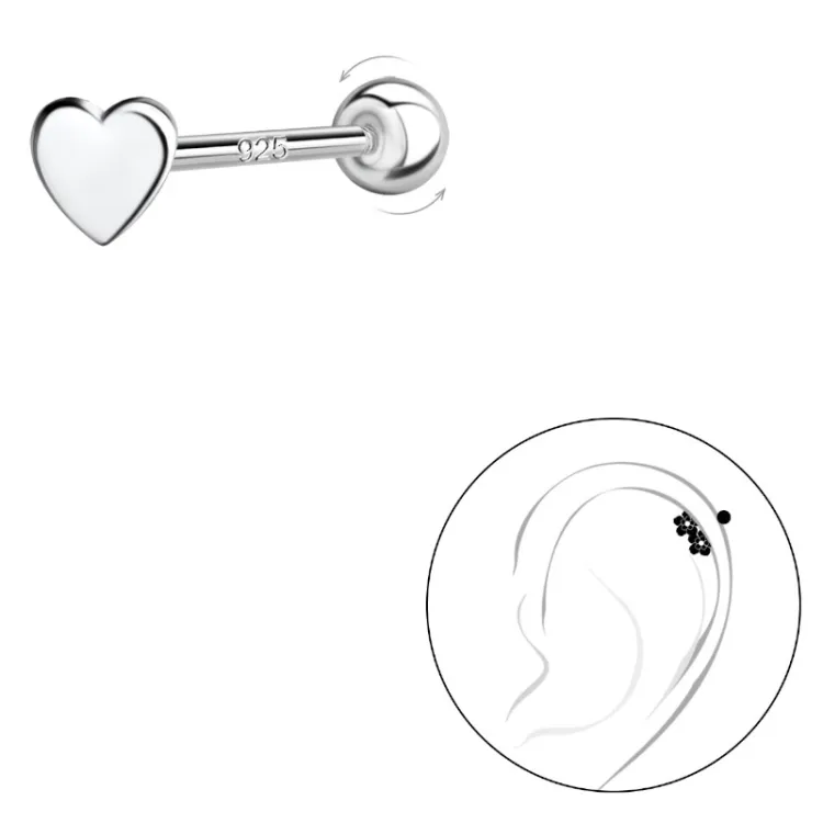 hjerte helix piercing i sølv