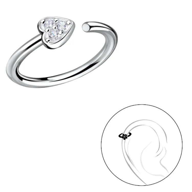 11 mm hjerte zirkon helix piercing i sølv