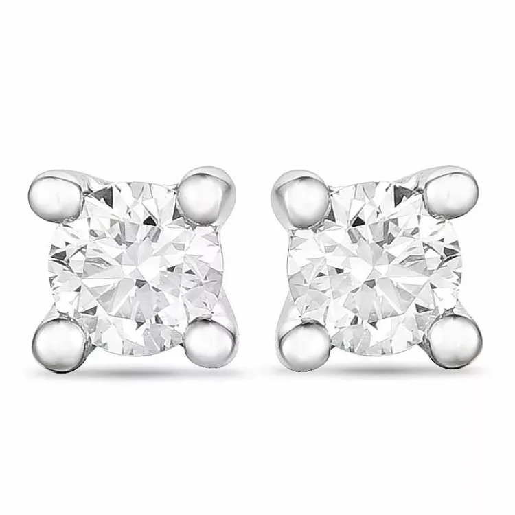 2 x 0,05 ct solitaireørepynt i 14 karat hvitt gull med diamant