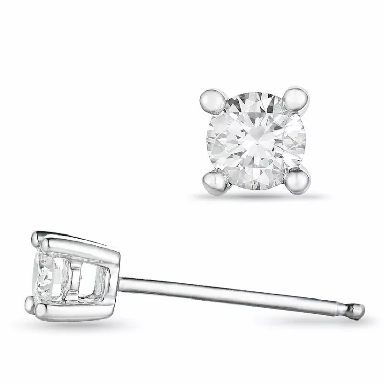 2 x 0,15 ct solitaireørepynt i 14 karat hvitt gull med diamant