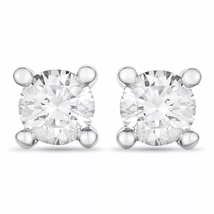 2 x 0,15 ct solitaireørepynt i 14 karat hvitt gull med diamant