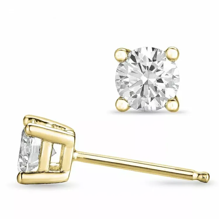 2 x 0,40 ct solitaireørepynt i 14 karat gull med diamant