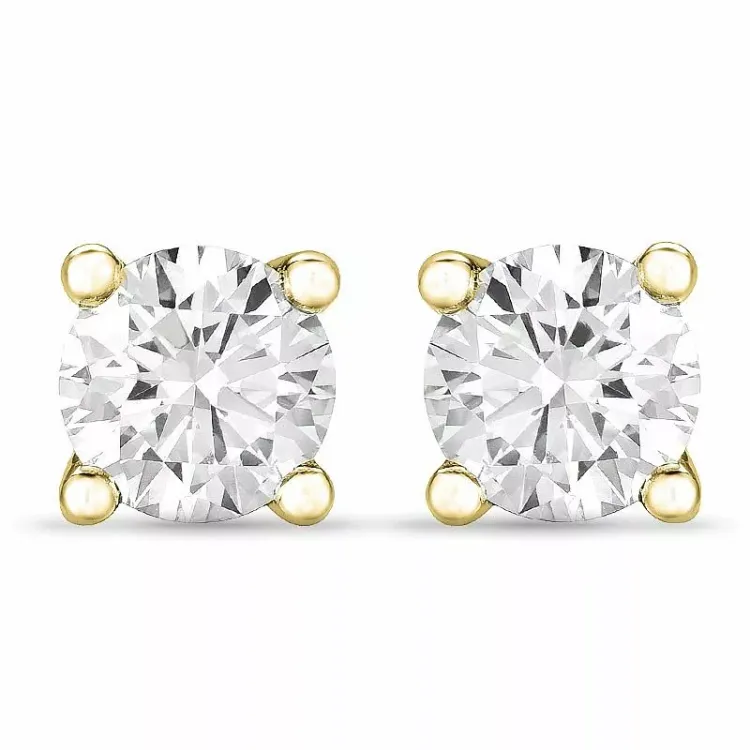 2 x 0,40 ct solitaireørepynt i 14 karat gull med diamant