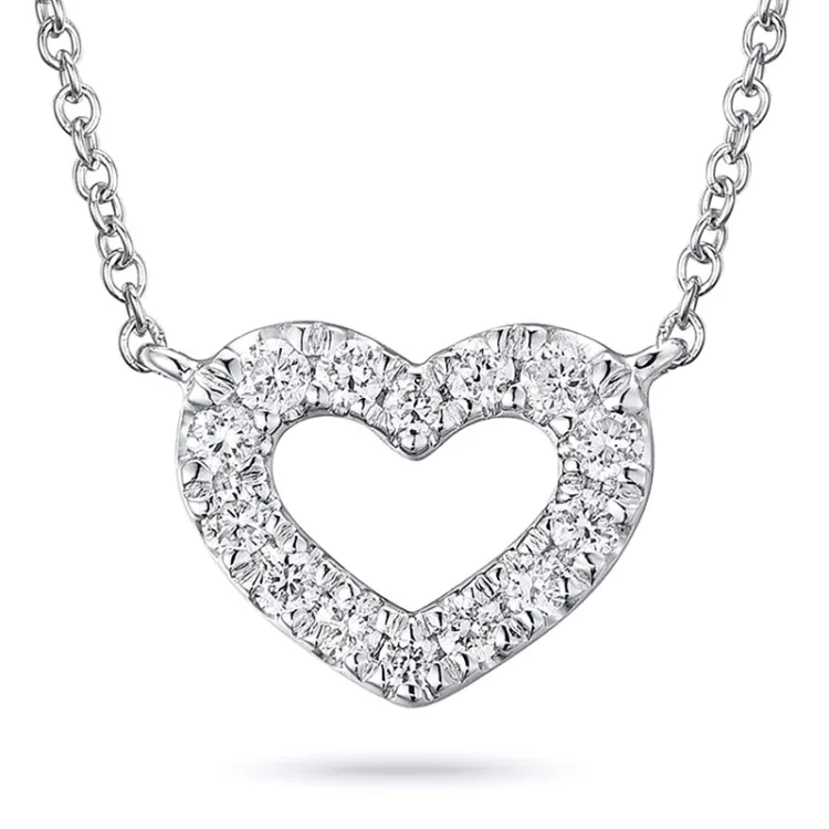 hjerte diamant halskjede i 14 karat hvitt gull 0,10 ct