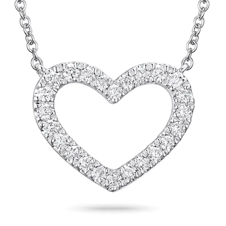 hjerte diamant halskjede i 14 karat hvitt gull 0,20 ct