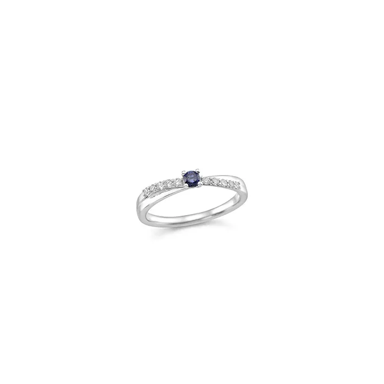 blå safir ring i 14 karat hvitt gull 0,15 ct